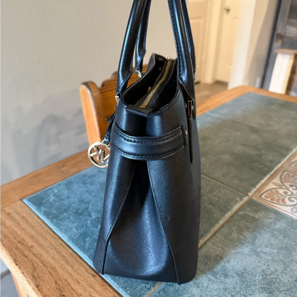 Michael Kors Black Saffiano Structured Leather Satchel with Gold Hardware